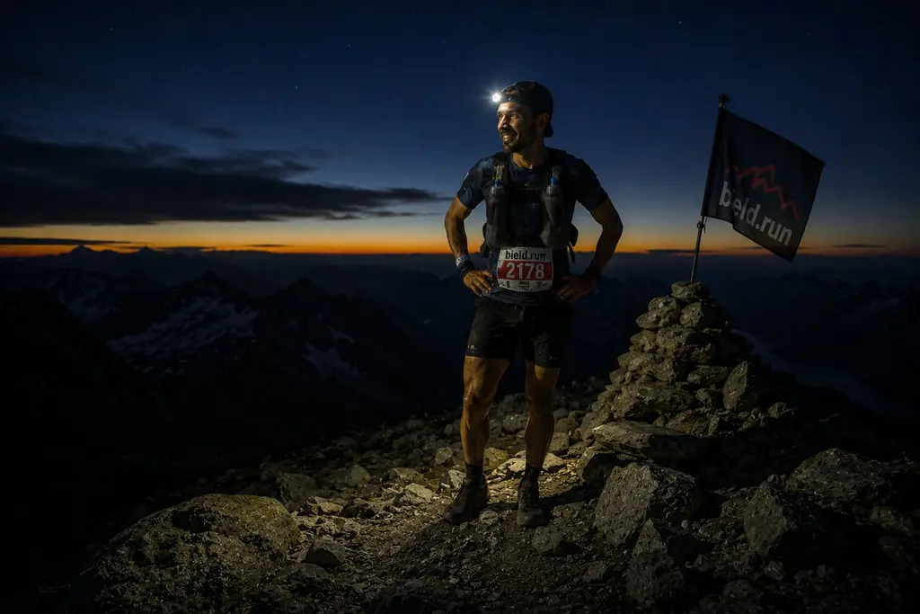Runners tackling a mountain climb together in full race kit